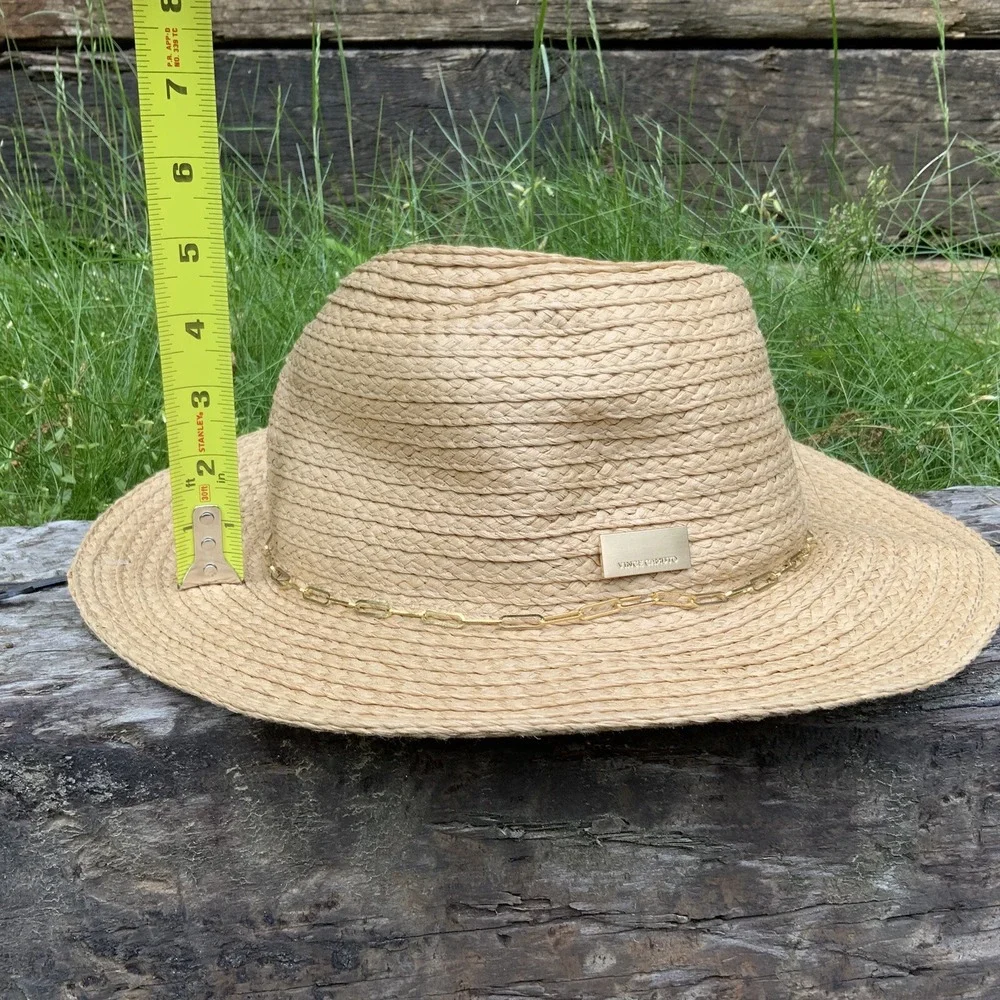 VINCE‎ CAMUTO Chain Trim Woven Paper Panama Hat Natural OS Packable NWT